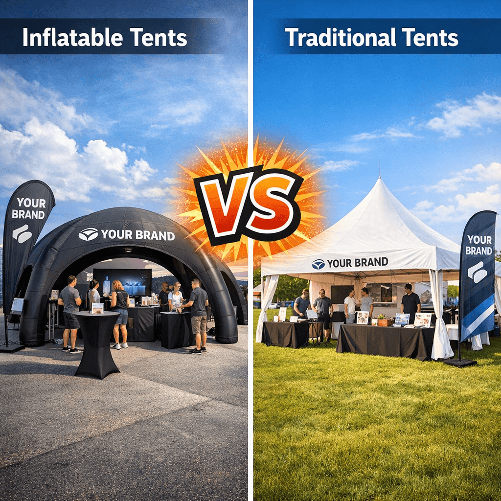 Illustration of Inflatable Event Tents vs Traditional Tents: Which Is Better for Marketing Events?